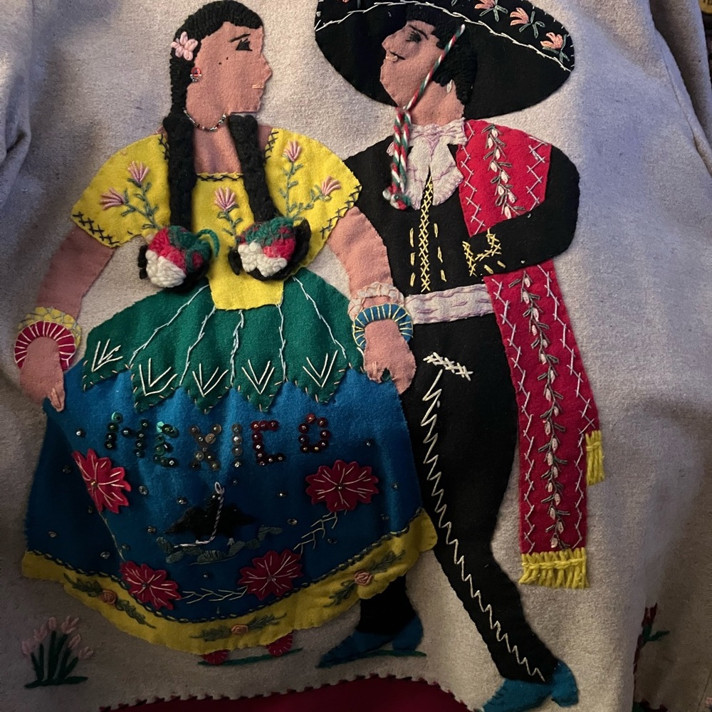 40s 50s Mexican Tourist Souvenir Felt Jacket